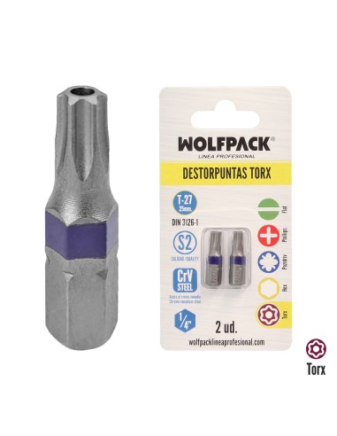 Puntas Destornillador Torx 27 Inviolable (2 Piezas). Acero S2 al Cromo Vanadio. Puntas Hexagonales, Destorpuntas,