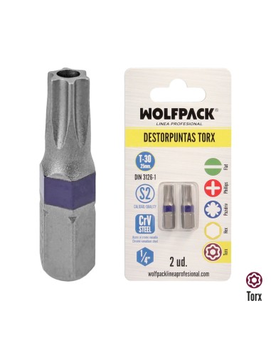 Puntas Destornillador Torx 30 Inviolable (2 Piezas). Acero S2 al Cromo Vanadio. Puntas Hexagonales, Destorpuntas,