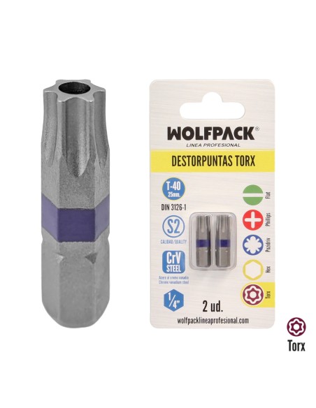 Puntas Destornillador Torx 40 Inviolable (2 Piezas). Acero S2 al Cromo Vanadio. Puntas Hexagonales, Destorpuntas,