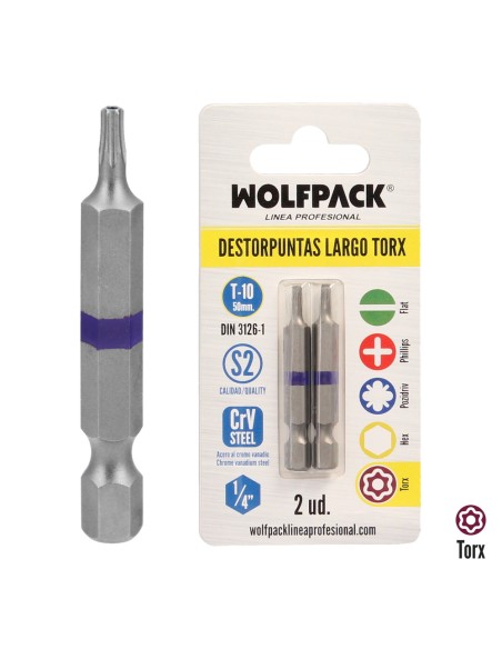 Puntas Largas Destornillador Torx T10 (2 Piezas). Acero S2 al Cromo Vanadio. Puntas Hexagonales, Destorpuntas,
