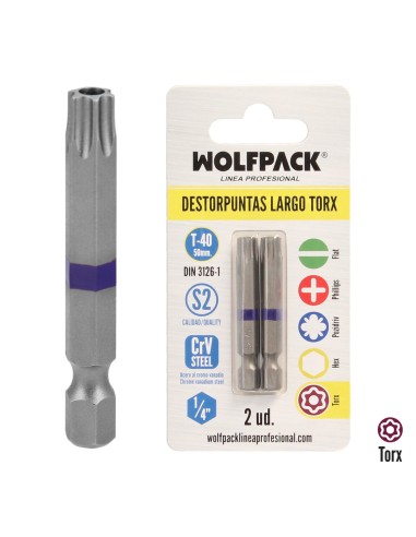 Puntas Largas Destornillador Torx T40 (2 Piezas). Acero S2 al Cromo Vanadio. Puntas Hexagonales, Destorpuntas,
