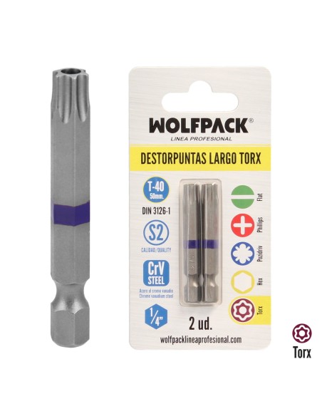 Puntas Largas Destornillador Torx T40 (2 Piezas). Acero S2 al Cromo Vanadio. Puntas Hexagonales, Destorpuntas,
