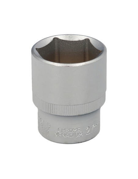 Llave Vaso 1/2" Hexagonal 27 mm. Perfil de 6 caras. Acero Cromo Vanadio, Aristas Redondas