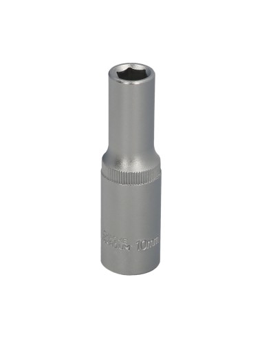 Llave Vaso 1/2" Hexagonal Larga 10 mm. Perfil de 6 caras. Acero Cromo Vanadio, Aristas Redondas