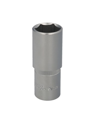 Llave Vaso 1/2" Hexagonal Larga 24 mm. Perfil de 6 caras. Acero Cromo Vanadio, Aristas Redondas