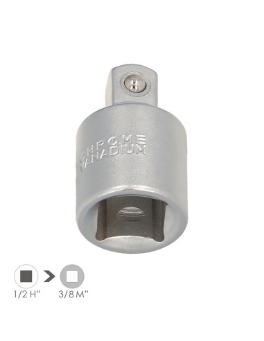 Adaptador Reductor 1/2" Hembra A 3/8" Macho Acero Cromo Vanadio, Aristas Redondas, Reductor Carraca,