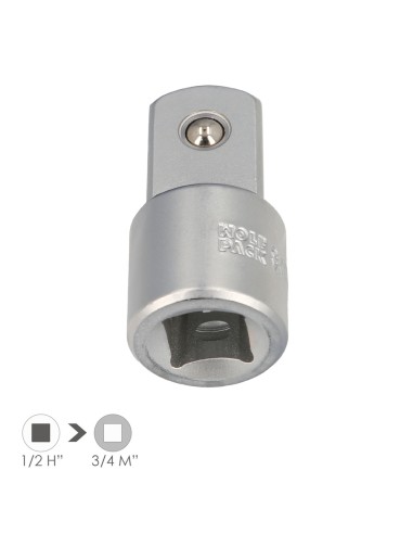 Adaptador Aumentador 1/2" Hembra A 3/4" Macho Acero Cromo Vanadio, Aristas Redondas, Reductor Carraca,