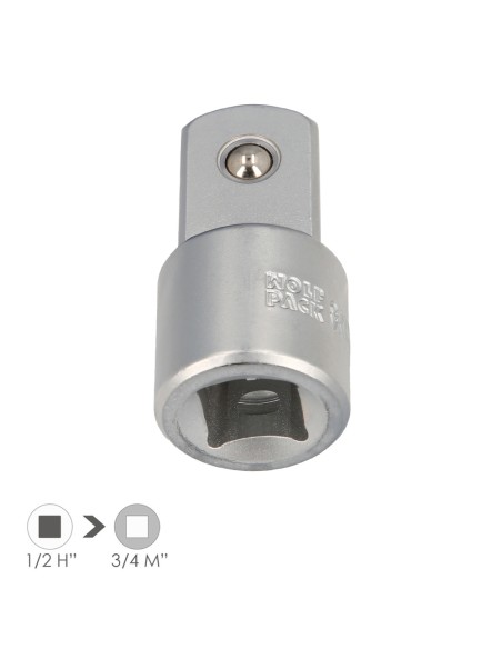 Adaptador Aumentador 1/2" Hembra A 3/4" Macho Acero Cromo Vanadio, Aristas Redondas, Reductor Carraca,