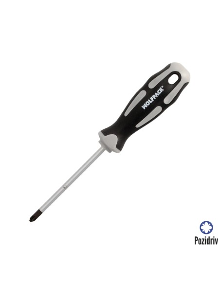 Destornillador Pozidriv Acero S2 Mango TPR Bimaterial. Medida PZ 2 x Ø 6 x 100 mm. DIN5262.