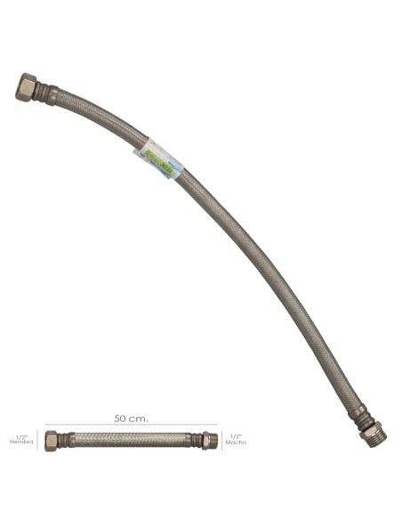 Latiguillo Flexible Reforzado Acero Inoxidable Termo Macho 1/2" - Hembra 1/2" Longitud 500 mm