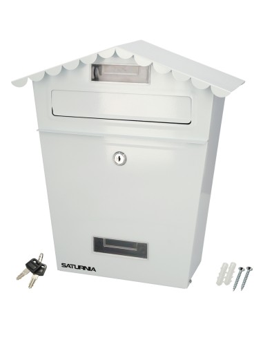 Buzon Exteriores House Blanco 330 x 125 x 365 (Alt.) mm. Con Tejado, Acero Pintado. Buzon Pared, Buzon Cartas, Buzon Correos