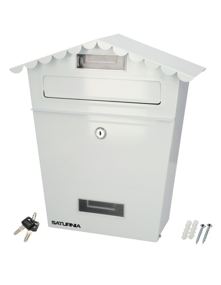 Buzon Exteriores House Blanco 330 x 125 x 365 (Alt.) mm. Con Tejado, Acero Pintado. Buzon Pared, Buzon Cartas, Buzon Correos