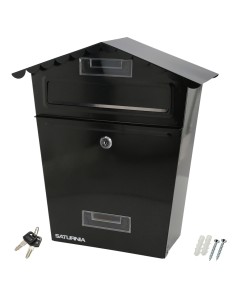 Buzon Exteriores House Negro 330 x 125 x 365 (Alt.) mm. Con Tejado, Acero Pintado. Buzon Pared, Buzon Cartas, Buzon Correos