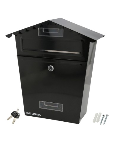 Buzon Exteriores House Negro 330 x 125 x 365 (Alt.) mm. Con Tejado, Acero Pintado. Buzon Pared, Buzon Cartas, Buzon Correos