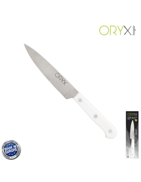 Cuchillo Husky Cocina 13 cm. Hoja Acero Inoxidable, Cuchillo Carne, Cuchillo Pescado, Cuchillo Chef, Mango Ergonomico Blanco
