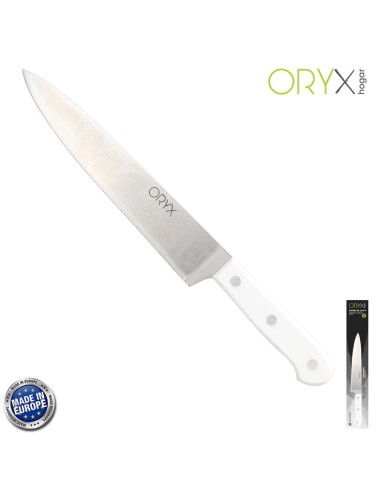 Cuchillo Husky Cocina 20 cm. Hoja Acero Inoxidable, Cuchillo Carne, Cuchillo Pescado, Cuchillo Chef, Mango Ergonomico Blanco