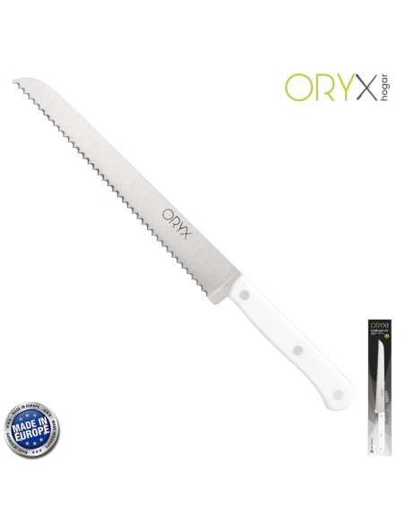 Cuchillo Husky Panero 21 cm. Hoja Acero Inoxidable, Cuchillo Pan , Cuchillo Cortar Pan Mango Ergonomico Blanco