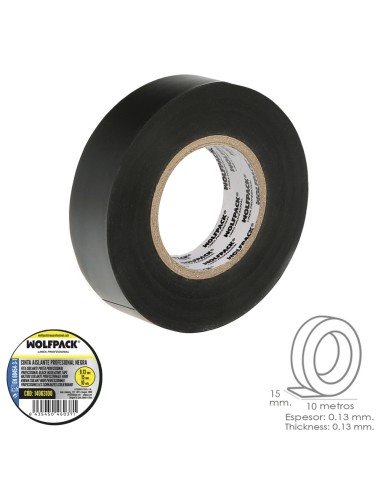 Cinta Aislante Profesional Negra Espesor 0.13 mm. Ancho 15 mm. Rollo 10 Metros Cinta Electricista, Cinta Aislante Cables