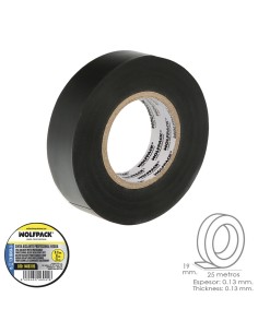Cinta Aislante Profesional Negra Espesor 0.13 mm. Ancho 19 mm. Rollo 25 Metros Cinta Electricista, Cinta Aislante Cables