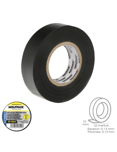 Cinta Aislante Profesional Negra Espesor 0.13 mm. Ancho 19 mm. Rollo 25 Metros Cinta Electricista, Cinta Aislante Cables