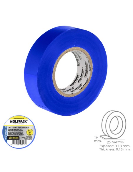 Cinta Aislante Profesional Azul Espesor 0.13 mm. Ancho 19 mm. Rollo 25 Metros Cinta Electricista, Cinta Aislante Cable