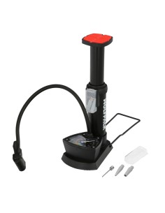 Bomba Aire Pie / Pedal Con Manometro 6 Bares Cuerpo Acero, Valvulas SCHRADER y PRESTA con Adaptadores. Bomba Bicicletas, Motos