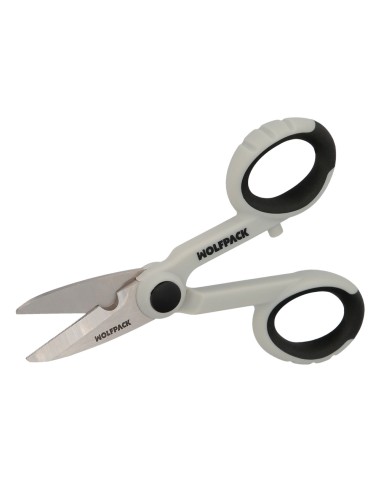 Tijeras Electricista 140 mm. Mango TPR No tension. Hojas Acero Inoxidable, Ergonomicas, Tijeras Cortar Cable, Pelacables