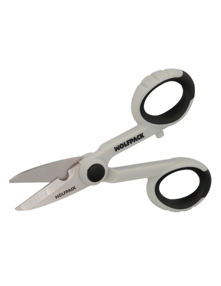 Tijeras Electricista 140 mm. Mango TPR No tension. Hojas Acero Inoxidable, Ergonomicas, Tijeras Cortar Cable, Pelacables