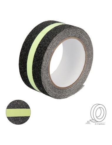 Cinta Antideslizante Fluorescente 50 mm x 5 metros. Uso Doméstico.