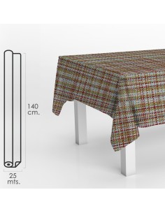 Mantel Hule Rollo Modelo Textil Impermeable Antimanchas PVC 140 cm. x 25 metros. Rollo Recortable. Interior y Exterior