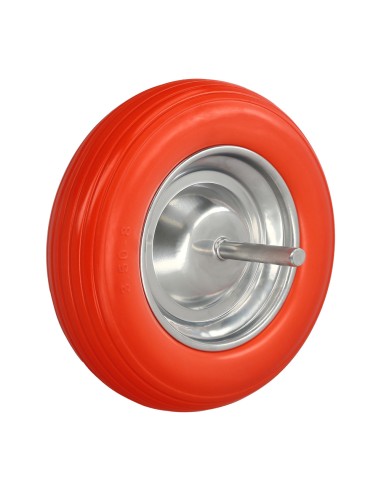 Rueda Carretilla Obra / Jardin Maciza Llanta Acero "Plus" Naranja Impinchable, Rueda Carretilla Con Eje Ø 19 mm Rueda Ø 35 cm
