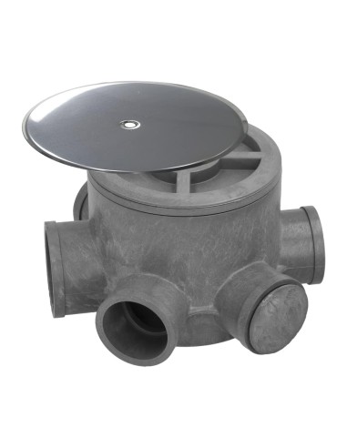 Bote Sifónico PVC Tuberias Ø 110 mm. Salidas Ø 50 y 40 mm. Altura 105 mm.