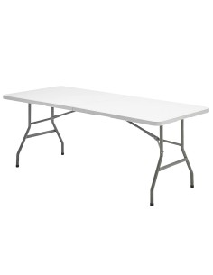 Mesa Plegable Rectangular HDPE Multifuncional, Portatil, Resistente,Multiusos 244x76x74 cm. Color Blanco