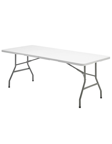 Mesa Plegable Rectangular HDPE Multifuncional, Portatil, Resistente,Multiusos 244x76x74 cm. Color Blanco