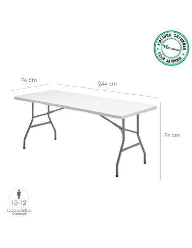 Mesa Plegable Rectangular HDPE Multifuncional, Portatil, Resistente,Multiusos 244x76x74 cm. Color Blanco