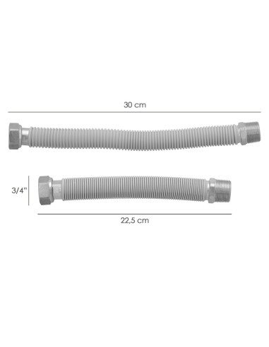 Tuberia Extensible Agua Acero Inoxidable Corrugado. Longitud de 22,5 a 30 cm. Tomas 3/4"