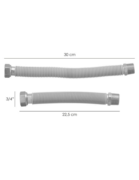 Tuberia Extensible Agua Acero Inoxidable Corrugado. Longitud de 22,5 a 30 cm. Tomas 3/4"