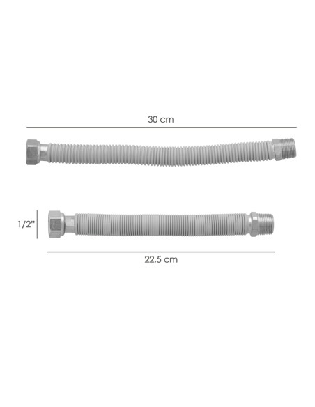Tuberia Extensible Agua Acero Inoxidable Corrugado. Longitud de 22,5 a 30 cm. Tomas 1/2"