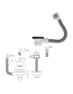 Valvula Fregadero Ø70 mm. 1 1/2" Con Rebosadero 2