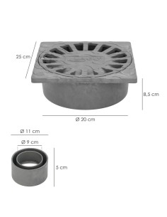 Sumidero Sifónico Pvc 25x25 cm. Salida De Ø 90 / 110 mm. desagüe, Desaguadero, Tragadero, Alcantarilla, 2