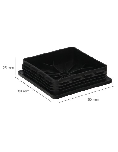 Contera Interior Plastico Cuadrada 80x80 mm. Color Negro. Bolsa 25 Unidades. Contera Mesa, Silla, Muebles, Estanteria