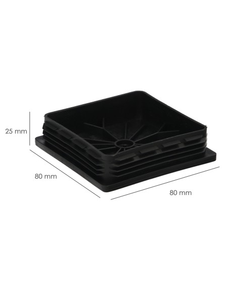 Contera Interior Plastico Cuadrada 80x80 mm. Color Negro. Bolsa 25 Unidades. Contera Mesa, Silla, Muebles, Estanteria