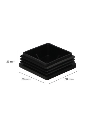 Contera Interior Plastico Cuadrada 60x60 mm. Color Negro. Bolsa 50 Unidades. Contera Mesa, Silla, Muebles, Estanteria