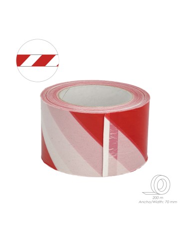 Cinta Señalización LDPE Roja/Blanca Rollo 70 mm. x 200 Metros