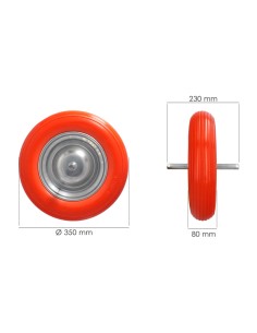 Rueda Carretilla Obra / Jardin Maciza Llanta Acero "Plus" Naranja Impinchable, Rueda Carretilla Con Eje Ø 19 mm Rueda Ø 35 cm 2