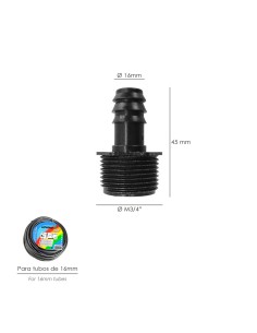 Union Rosca Macho 3/4" A Toma Para Tuberias Goteo Ø 16 mm. (Bolsa 100 uds) Riego Por Goteo, Microaspersión, Riego Nebulizacion 2