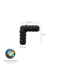 Codo Simple Para Tuberias Goteo Ø 16 mm. (Bolsa 100 Piezas) Riego Por Goteo, Microaspersión, Riego Por Nebulizacion 2