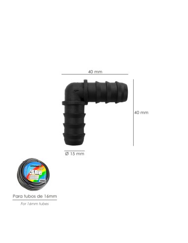 Codo Simple Para Tuberias Goteo Ø 16 mm. (Bolsa 100 Piezas) Riego Por Goteo, Microaspersión, Riego Por Nebulizacion