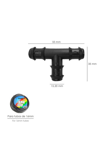 Te Simple Para Tuberias Goteo Ø 16 mm. (Bolsa 100 Piezas) Riego Por Goteo, Microaspersión, Riego Por Nebulizacion