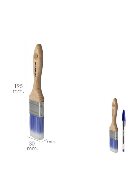 Paletina Profesional Plus Ancho 30 mm. Cerdas Sintenticas PBT, Mango Madera Haya Ergonomico, Brocha Pintor, Pincel Pintura